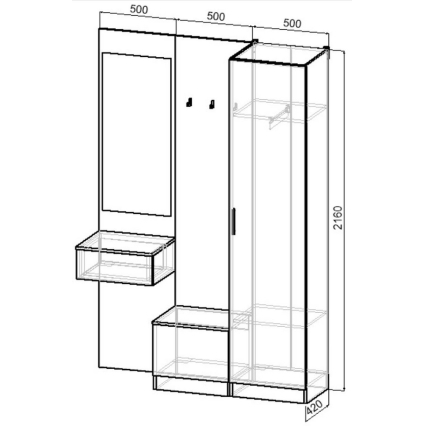 Набор мебели для прихожей "Марсель-105" МР 01-105 В2160 Ш1500 Г420 (ЛДСП Белый премиум)